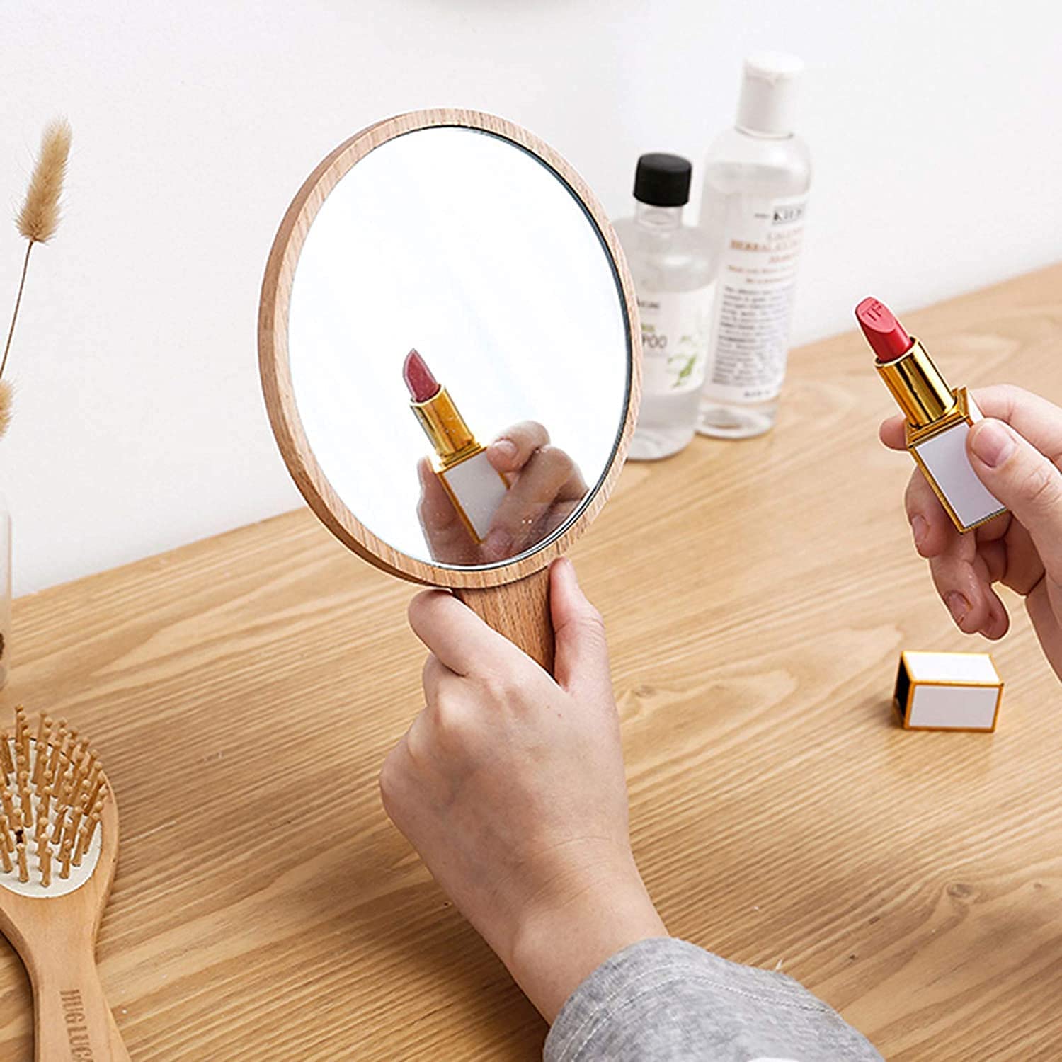 Amazon.co.jp: 手鏡大 ハンドミラーおしゃれ,オーク製卓上鏡ハンド 鏡